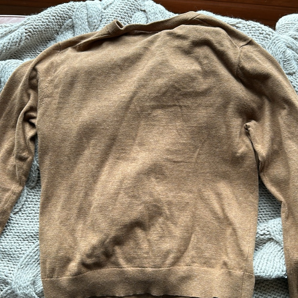 Fancy jeweled button, caramel colored cardigan. - Picture 3 of 9